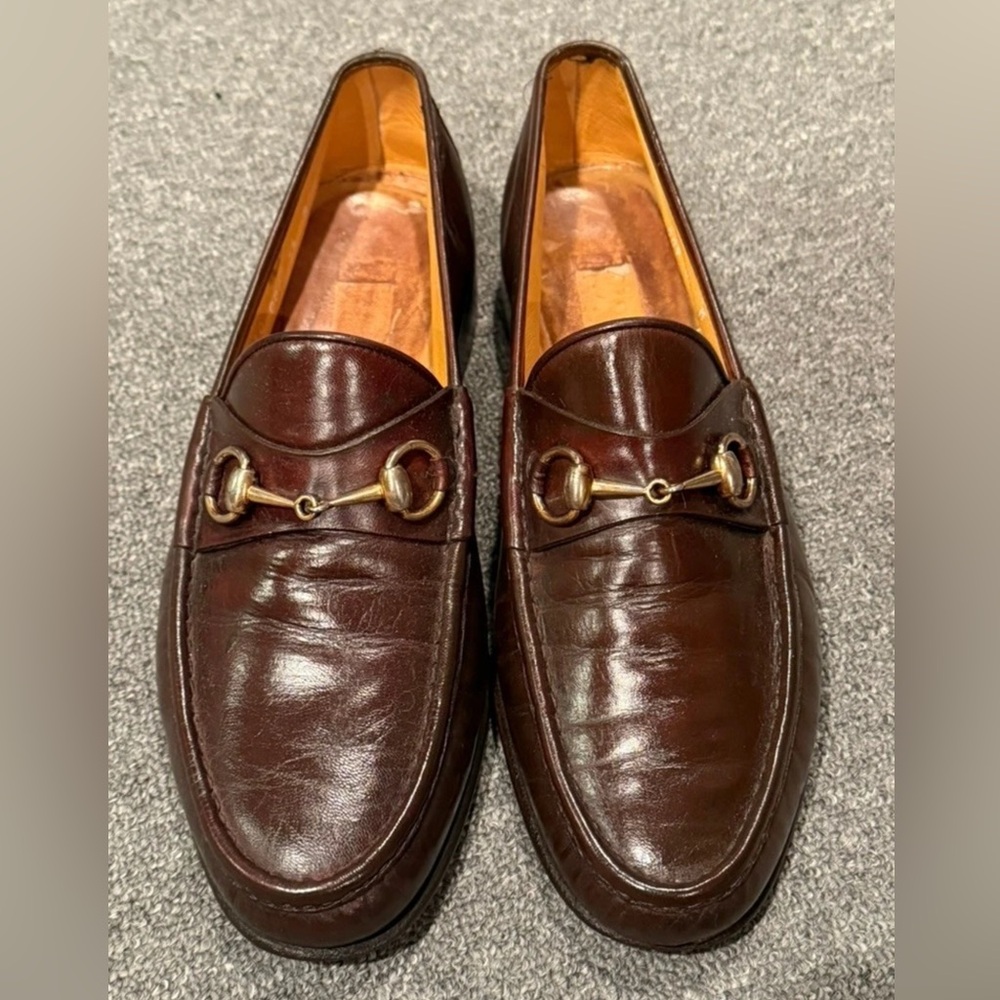 Gucci Horsebit Loafers - Brown Leather w/ Gold Bit - Size 44 M - Picture 2 of 11